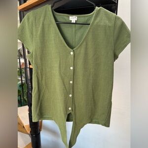 J. Crew Green Waffle Texture Button Tie Front Short Sleeve Women's Shirt Small